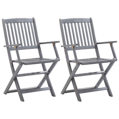 Folding Chairs Solid Acacia Wood with Armrest Grey 2