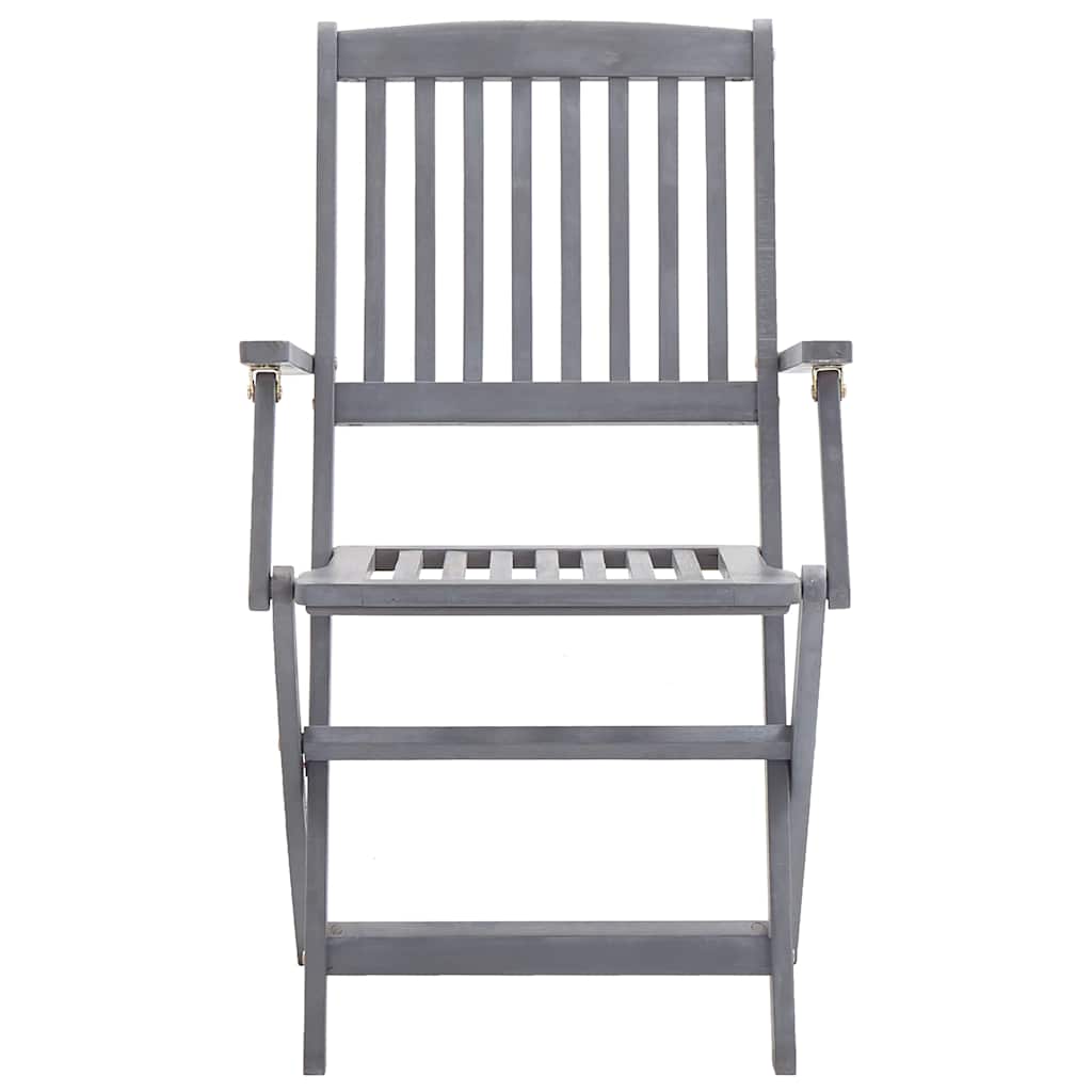Folding Chairs Solid Acacia Wood with Armrest Grey 4
