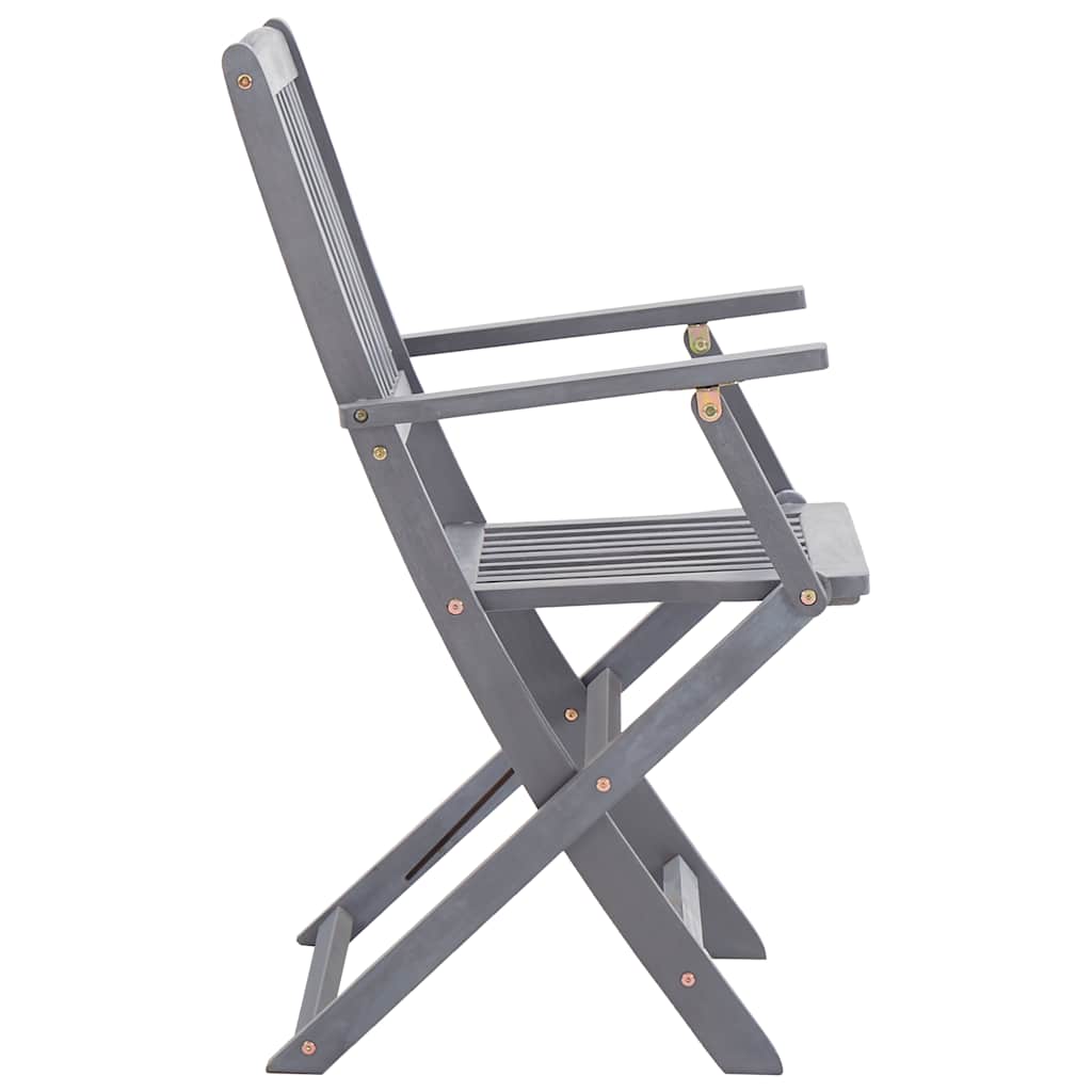 Folding Chairs Solid Acacia Wood with Armrest Grey 4