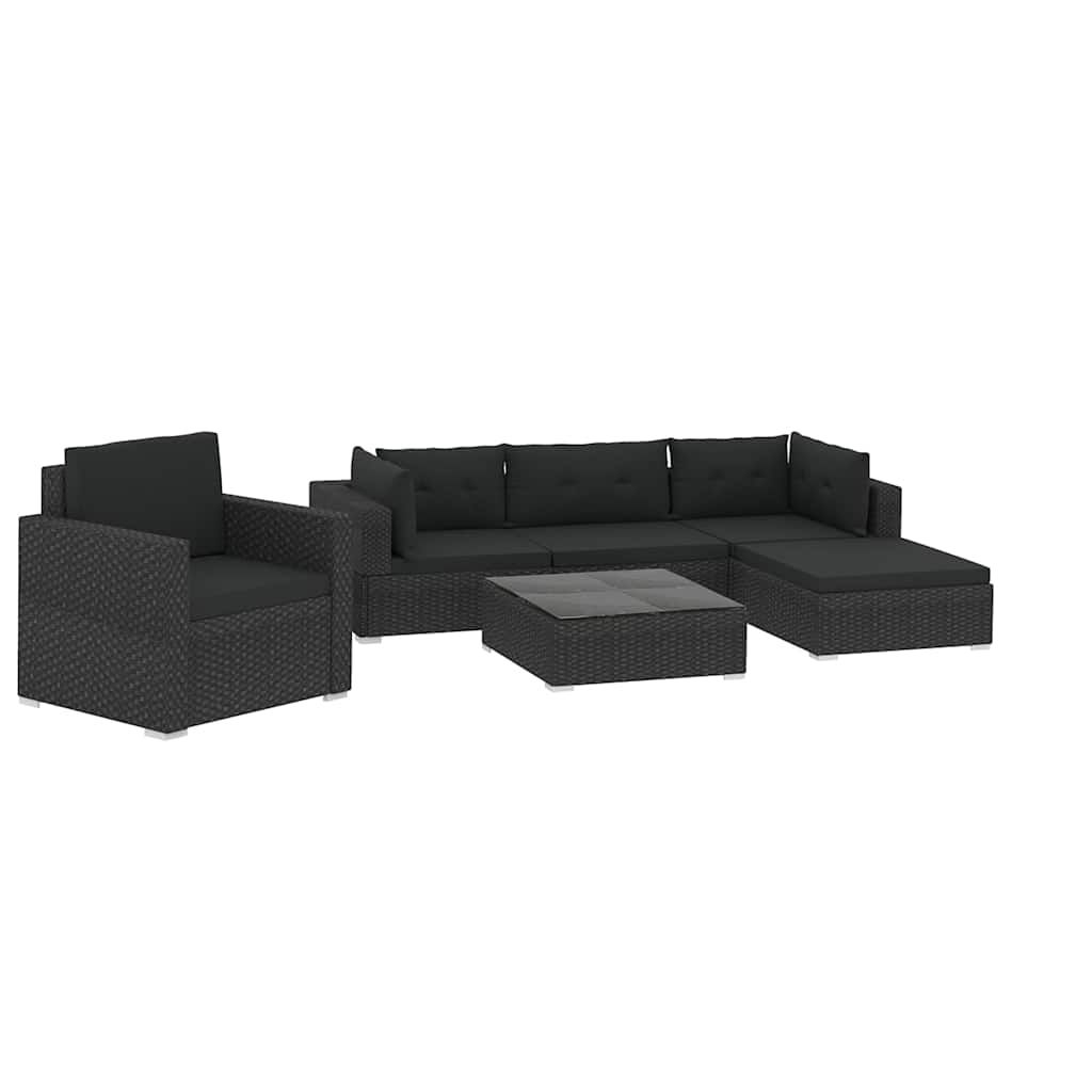 46745 vidaXL 6 Piece Garden Lounge Set with Cushions Poly Rattan Black 2