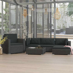 46745 vidaXL 6 Piece Garden Lounge Set with Cushions Poly Rattan Black 1