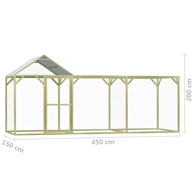 Chicken Cage 4.5x1.5x2 m Impregnated Pinewood