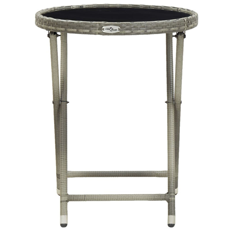 Tea Table Grey 60 cm Poly Rattan and Tempered Glass