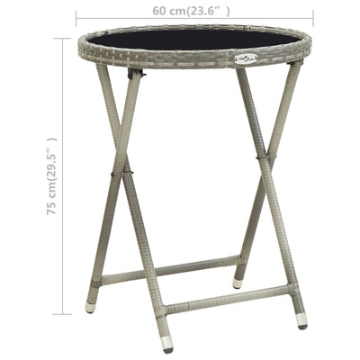 Tea Table Grey 60 cm Poly Rattan and Tempered Glass