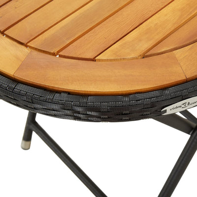 Tea Table Black 60 cm Poly Rattan and Solid Acacia Wood