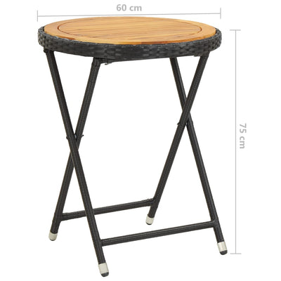 Tea Table Black 60 cm Poly Rattan and Solid Acacia Wood