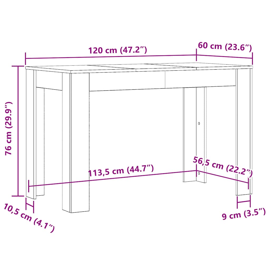 vidaXL Dining Table Sonoma Oak 120x60x76 cm Engineered Wood 6
