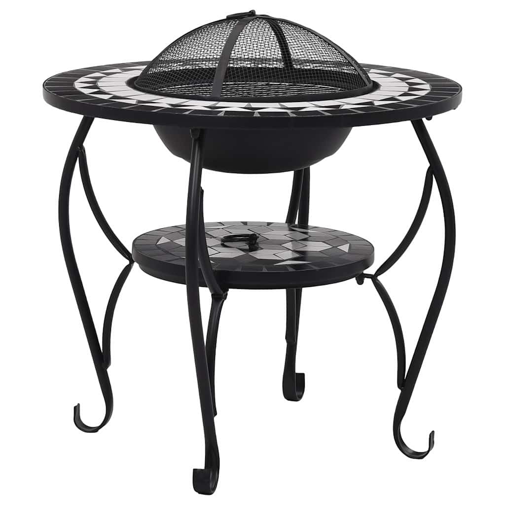 Mosaic Fire Pit Table 68 cm Ceramic Black