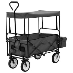 vidaXL Folding Hand Trolley with Canopy Steel Grey 1
