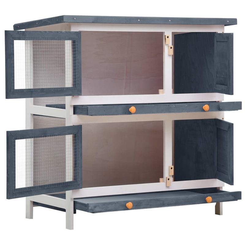 Outdoor Rabbit Hutch 4 Doors Grey Wood