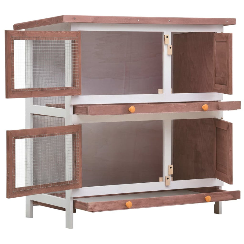 Outdoor Rabbit Hutch 4 Doors Brown Wood