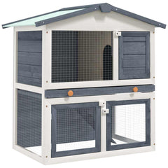 Outdoor Rabbit Hutch 3 Doors Wood Grey