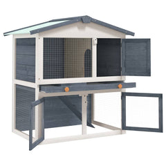 Outdoor Rabbit Hutch 3 Doors Wood Grey
