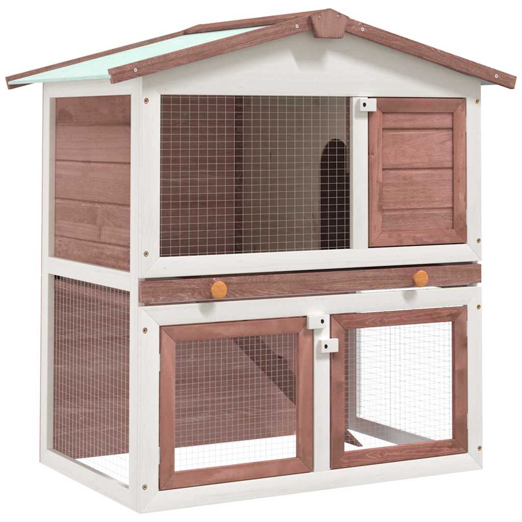 Outdoor Rabbit Hutch 3 Doors Wood Brown