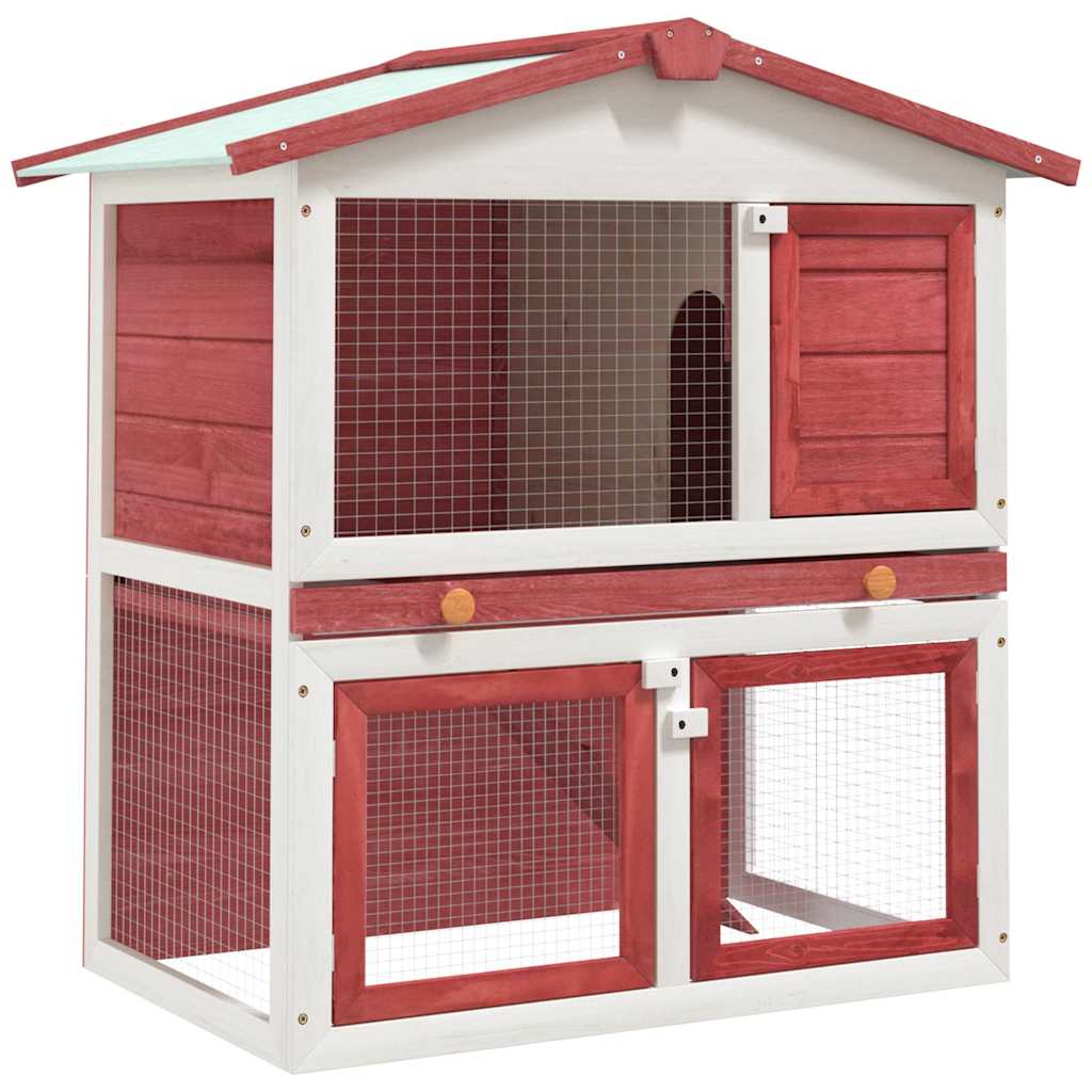 Outdoor Rabbit Hutch 3 Doors Wood Red