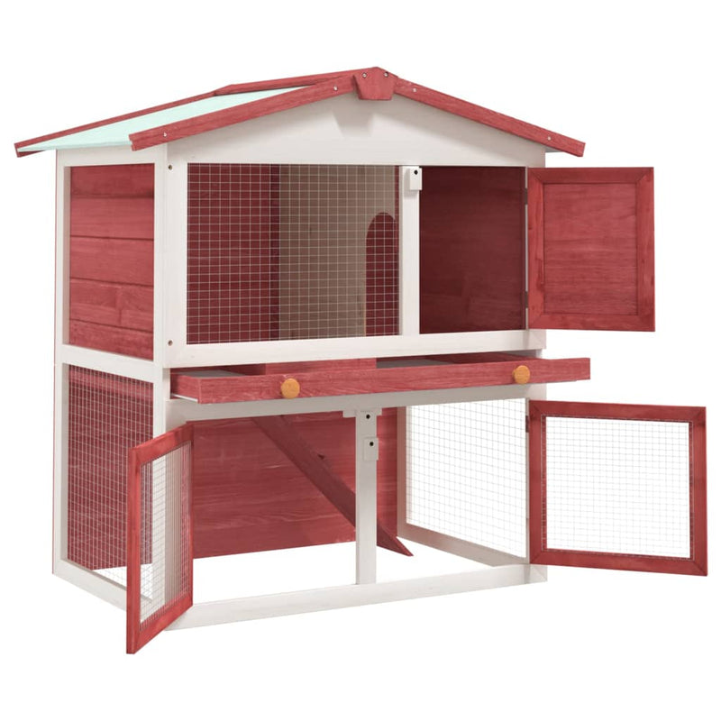 Outdoor Rabbit Hutch 3 Doors Red Wood