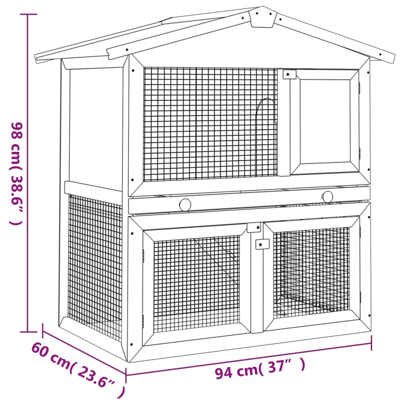 Outdoor Rabbit Hutch 3 Doors Red Wood