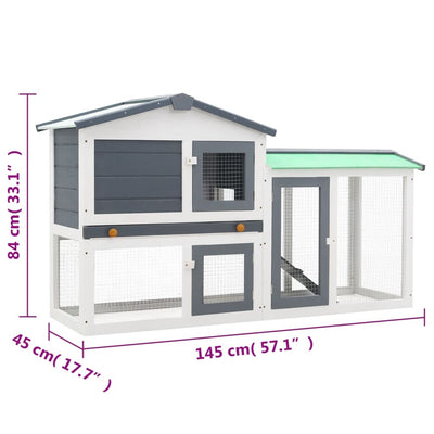 Outdoor Large Rabbit Hutch Grey and White 145 x 45 x 84 Wood