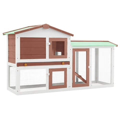 Outdoor Large Rabbit Hutch 145x45x84 cm Wood Brown and white