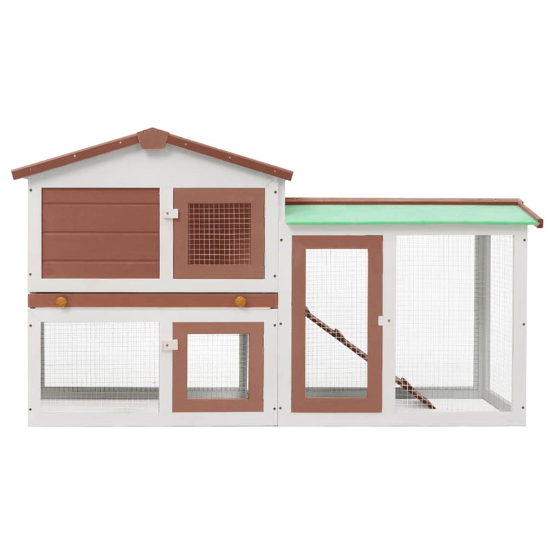 Outdoor Large Rabbit Hutch Brown and White 145 x 45 x 84 Wood