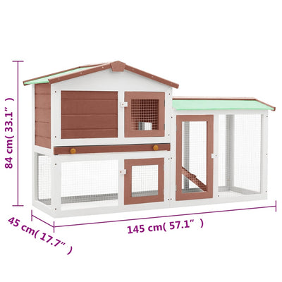 Outdoor Large Rabbit Hutch Brown and White 145 x 45 x 84 Wood