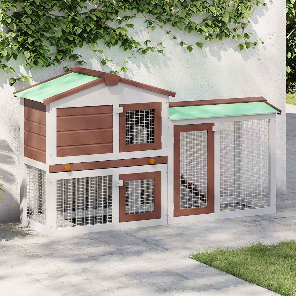 Outdoor Large Rabbit Hutch 145x45x84 cm Wood Brown and white