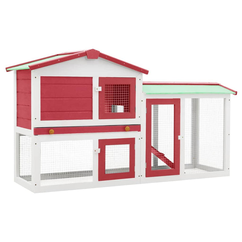 Outdoor Large Rabbit Hutch Red and White 145 x 45 x 84 Wood