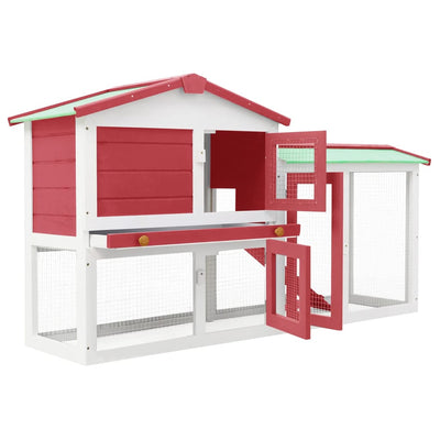 Outdoor Large Rabbit Hutch Red and White 145 x 45 x 84 Wood