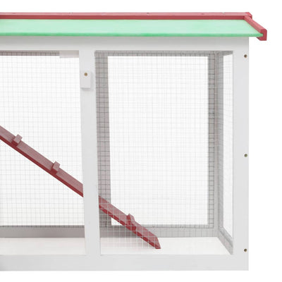 Outdoor Large Rabbit Hutch Red and White 145 x 45 x 84 Wood