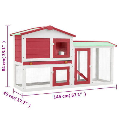 Outdoor Large Rabbit Hutch Red and White 145 x 45 x 84 Wood