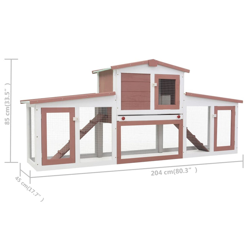 Outdoor Large Rabbit Hutch Brown and White 204x45x85 cm Wood