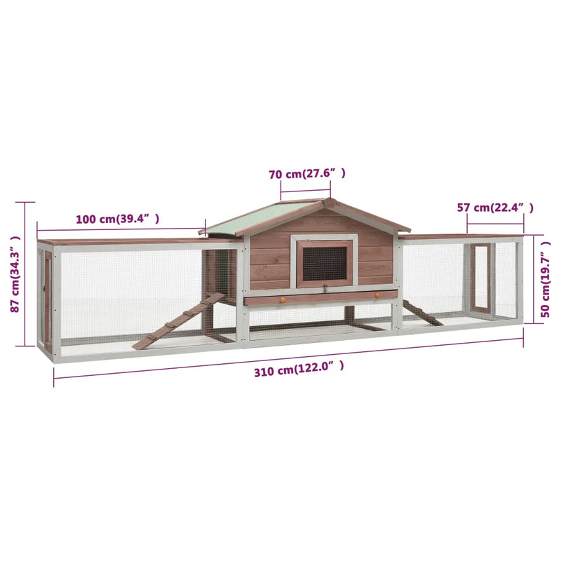 Rabbit Hutch Mocha 310x70x87 cm Solid Pine & Fir Wood