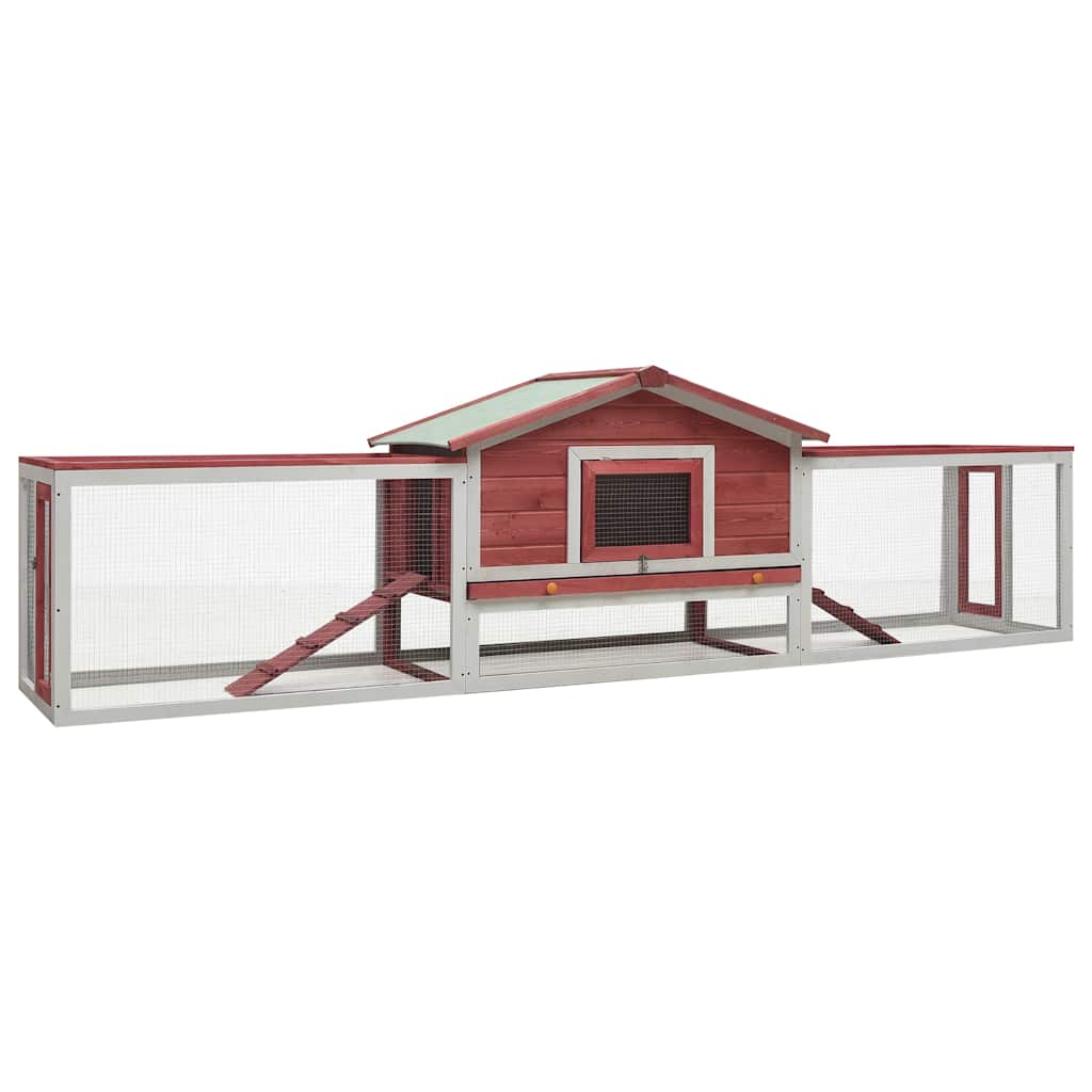 Rabbit Hutch 310x70x87 cm Solid Pine & Fir Wood Red