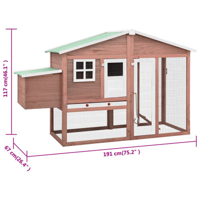 Chicken Coop with Nest Box Mocha and White Solid Fir Wood