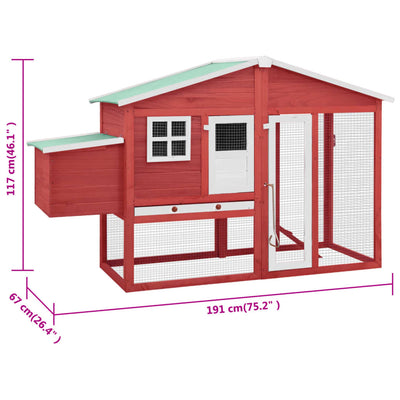 Chicken Coop with Nest Box Red and White Solid Fir Wood