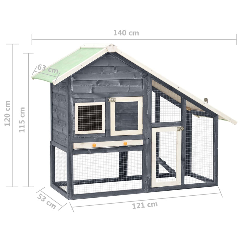 Rabbit Hutch Grey and White 140x63x120 cm Solid Firwood