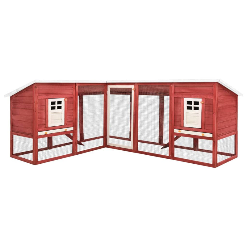 Outdoor Rabbit Hutch with Run Red and White Solid Fir Wood