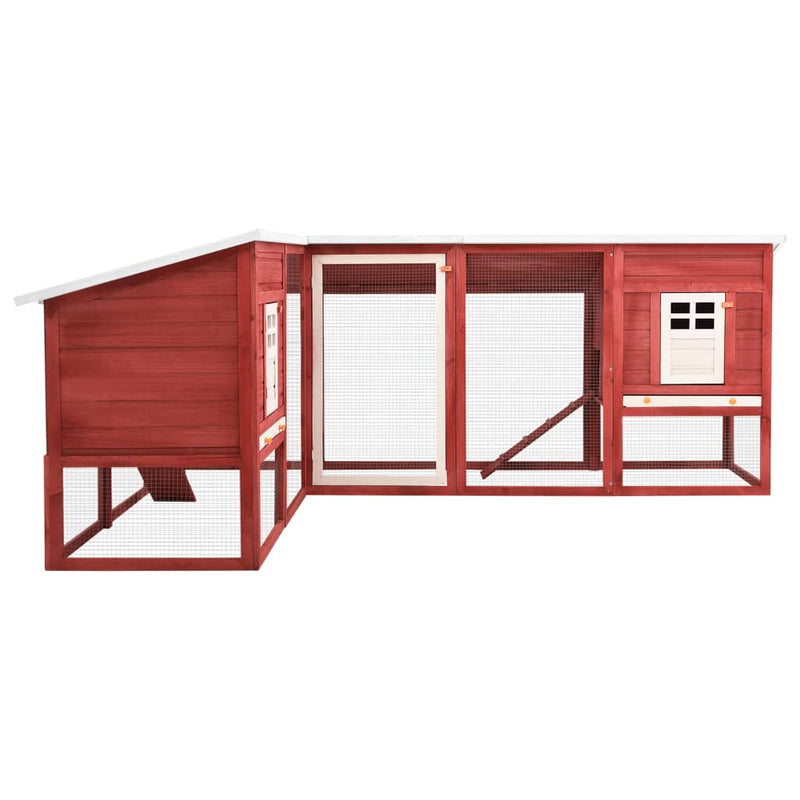 Outdoor Rabbit Hutch with Run Red and White Solid Fir Wood