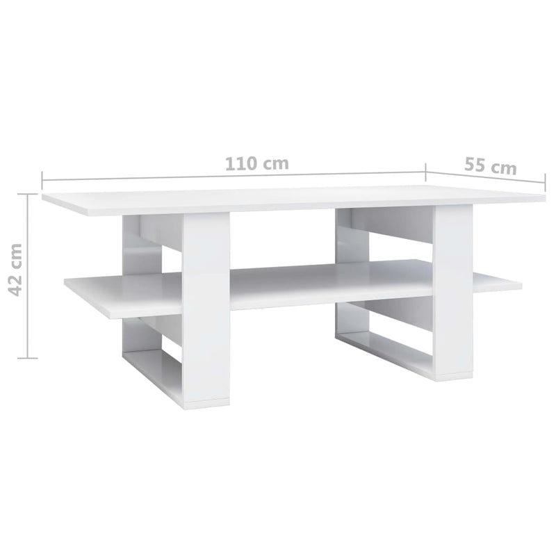 Coffee Table High Gloss White 110x55x42 cm Engineered Wood