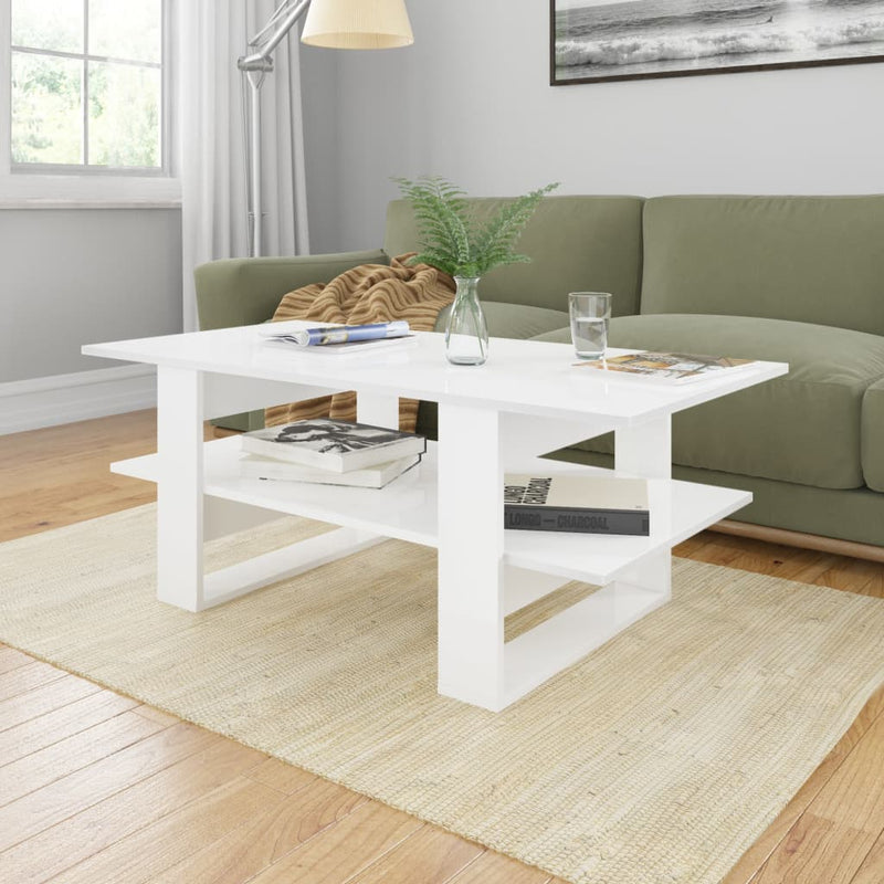 Coffee Table High Gloss White 110x55x42 cm Engineered Wood