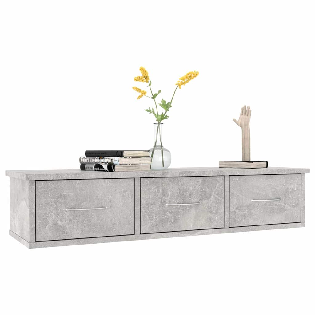 800598 vidaXL Wall-mounted Drawer Shelf Concrete Grey 88x26x18,5 cm Engineered Wood 6