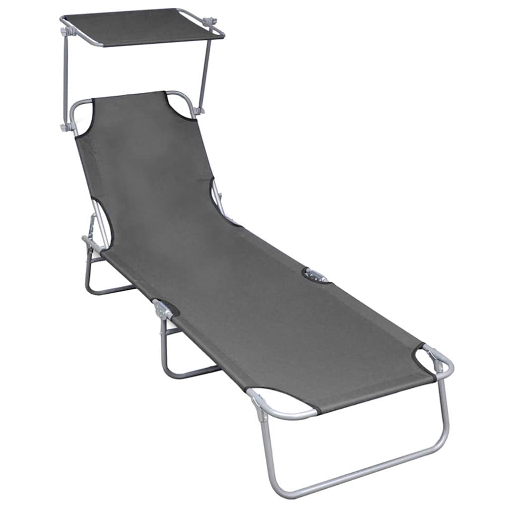 vidaXL Folding Sun Lounger with Canopy Grey Aluminium 1
