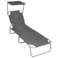 vidaXL Folding Sun Lounger with Canopy Grey Aluminium 1