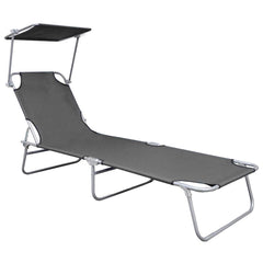 Folding Sun Lounger with Canopy Aluminium Grey