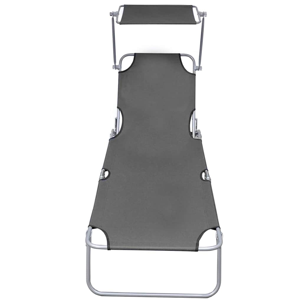 vidaXL Folding Sun Lounger with Canopy Grey Aluminium 3