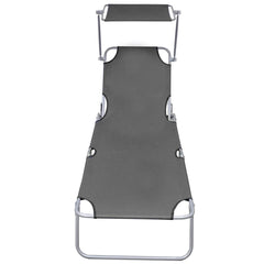 vidaXL Folding Sun Lounger with Canopy Grey Aluminium 3
