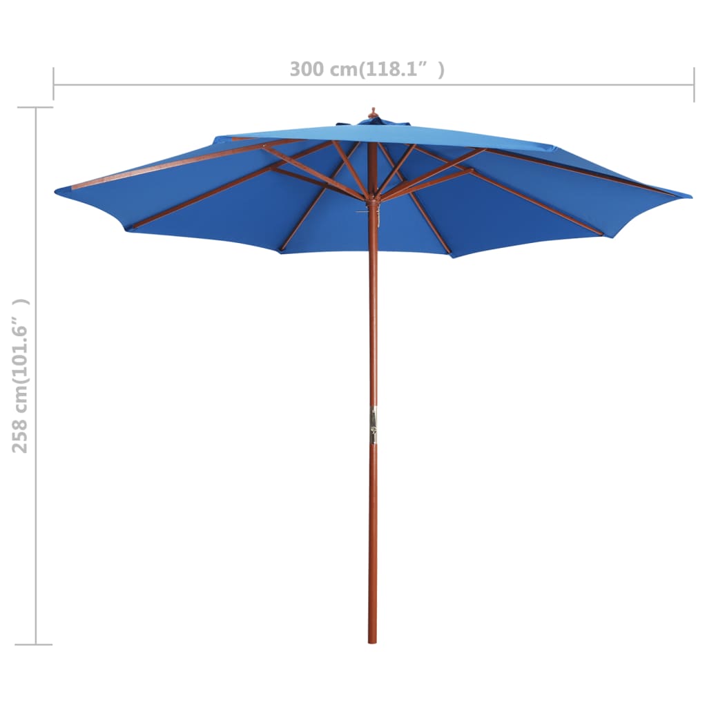vidaXL Garden Parasol with Wooden Pole 300x258 cm Blue 6