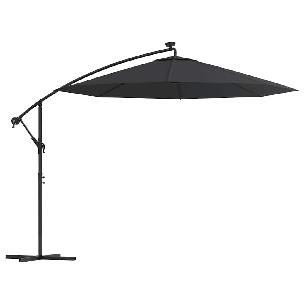 vidaXL Cantilever Garden Parasol with LED Lights and Steel Pole 300 cm Black 2