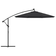 vidaXL Cantilever Garden Parasol with LED Lights and Steel Pole 300 cm Black 4