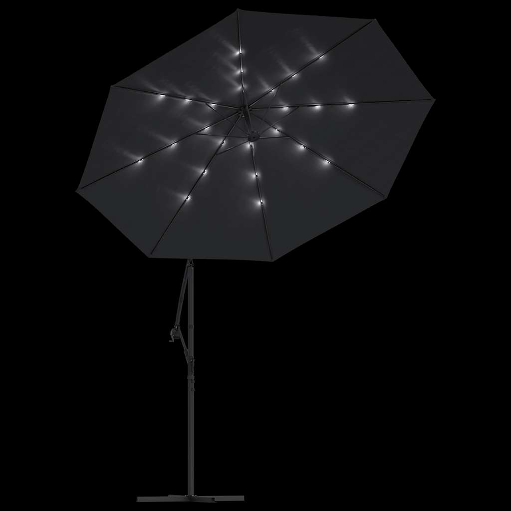 vidaXL Cantilever Garden Parasol with LED Lights and Steel Pole 300 cm Black 6